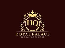 lettre hq logo victorien de luxe royal antique avec cadre ornemental. vecteur