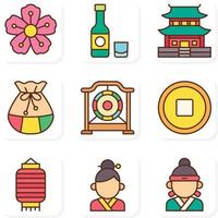 joyeux nouvel an coréen collection d'icônes vectorielles seollal vecteur