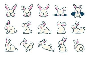 collection d'icônes de lapin drôle vecteur