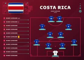 costa rica line-up illustration vectorielle de la phase finale du tournoi mondial de football 2022. table de composition de l'équipe nationale et formation de l'équipe sur le terrain de football. drapeaux de pays de vecteur de tournoi de football