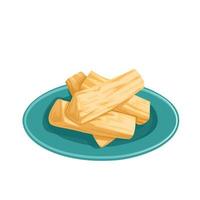 illustration vectorielle, manioc frit servi sur une assiette, isolé sur fond blanc. vecteur