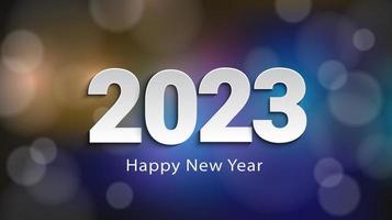 bonne année 2023. conception de vecteur de célébration de nouvel an à la mode sur fond flou. illustration de carte de voeux festive