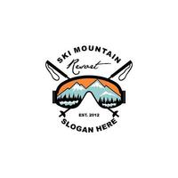 montagne de ski dans le logo vectoriel de cadre de lunettes