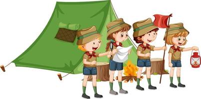 camping en plein air avec des enfants scouts vecteur