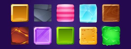 boutons carrés pour le jeu avec différentes textures vecteur