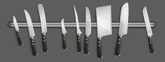 support magnétique avec couteaux de cuisine, hachettes de chef vecteur