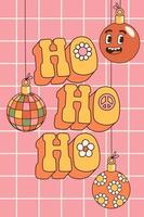 noël hippie groovy. ho ho ho dans un style cartoon rétro tendance. joyeux Noel et bonne année. vecteur