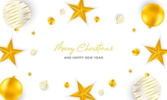joyeux noël et nouvel an fond avec boule, étoile et décoration d'arbre