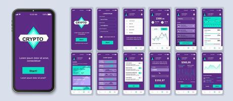 interface de smartphone ui crypto-monnaie violet et vert vecteur