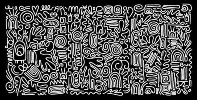 autocollants et étiquettes de vecteur dans le style doodle. motif imprimable contemporain esthétique avec des formes abstraites de trait de pinceau de ligne élégante minimale et une ligne dans les couleurs noires. toile de fond de gribouillis enfantin simple.