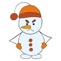 bonhomme de neige en colère de dessin animé mignon. illustration vectorielle. vecteur