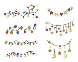 un ensemble de guirlandes festives colorées, illustration vectorielle doodle. vecteur
