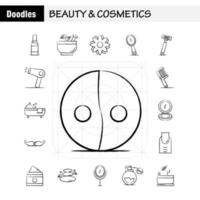 beauté et cosmétiques icônes dessinées à la main pour infographie kit uxui mobile et conception d'impression comprennent beauté cosmétique rouge à lèvres cosmétique mortier navire naturel fleur icône ensemble vecteur