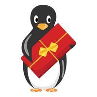 pingouin avec vecteur de dessin animé icône boîte cadeau. bébé hiver