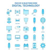 pack d'icônes de ton bleu de technologie numérique 25 jeux d'icônes vecteur
