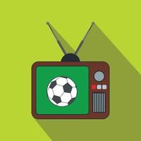 match de football sur une vieille icône plate tv vecteur