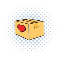 boîte en carton avec icône en forme de cœur, style bande dessinée vecteur