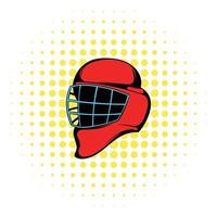 casque de hockey rouge avec icône de cage, style bande dessinée vecteur