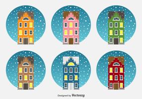 Noël Pays-Bas Maisons icônes vectorielles vecteur