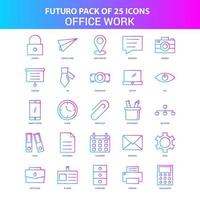 25 pack d'icônes de travail de bureau futuro bleu et rose vecteur