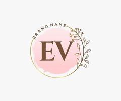 logo féminin initial ev. utilisable pour les logos nature, salon, spa, cosmétique et beauté. élément de modèle de conception de logo vectoriel plat.