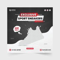 conception de modèle de vente de chaussures de sport et de baskets avec des couleurs jaunes et rouges. baskets exclusives vente vecteur de publication sur les médias sociaux. modèle d'entreprise de chaussures de mode de sport pour le marketing numérique.