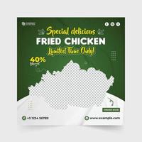 vecteur de modèle de promotion alimentaire spécial pour le marketing de restaurant. conception de bannière web publicitaire de menu de nourriture délicieuse avec des arrière-plans de couleur verte et rouge. vecteur de publication de médias sociaux de restaurant.