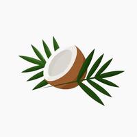 illustration vectorielle de noix de coco isolée avec des feuilles. noisette poilue brune. vecteur