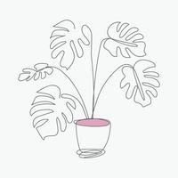 main, dessin, feuille tropicale, griffonnage, à, vase, une, ligne, art, illustration vecteur