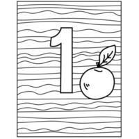 page de coloriage numéro un fruits, pommes et rayures abstraites, page pour l'activité des enfants vecteur