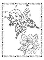 Coloriage fleur et papillon pour les enfants vecteur