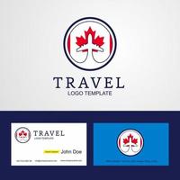 conception de logo et de carte de visite de drapeau de cercle créatif de voyage au canada vecteur