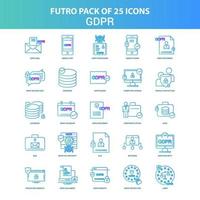 25 pack d'icônes vert et bleu futuro gdpr vecteur
