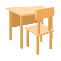 icône de bureau et chaise d'école en bois, style cartoon vecteur