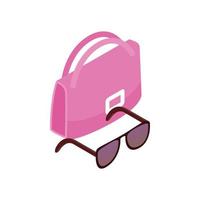 sac italien rose et icône de lunettes noires vecteur