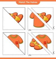 faire correspondre les moitiés. associez les moitiés du t-shirt et des pantoufles. jeu éducatif pour enfants, feuille de calcul imprimable, illustration vectorielle vecteur