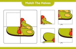 faire correspondre les moitiés. assortir les moitiés de pantoufles. jeu éducatif pour enfants, feuille de calcul imprimable, illustration vectorielle vecteur