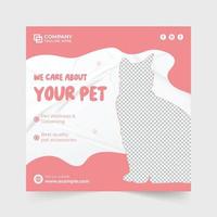 modèle de publicité pour animalerie avec des couleurs roses et bleues. modèle de promotion d'entreprise vétérinaire et de soins de santé pour animaux avec des formes abstraites. conception de bannières web de service de soins pour animaux de compagnie pour les publications sur les réseaux sociaux. vecteur