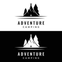 logo de modèle de tente de camping ou de camping en plein air vintage et rétro.avec tente, arbres et signe de feu de camp.camping pour les aventuriers, les scouts, les grimpeurs. vecteur