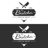 modèle de logo de boucherie fraîche avec couteau et animaux de ferme vintage. logos pour entreprises, restaurants, étiquettes, timbres et boucheries fraîches. vecteur