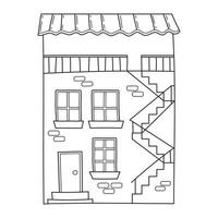 maison simple à deux étages avec mur de briques et escaliers de style doodle vecteur
