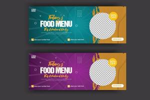 bannière de couverture de médias sociaux publicité alimentaire remise vente modèle d'offre couverture de nourriture de médias sociaux conception de poste vecteur