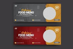 bannière de couverture de médias sociaux publicité alimentaire remise vente modèle d'offre couverture de nourriture de médias sociaux conception de poste vecteur