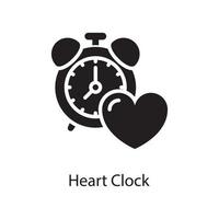 illustration de conception d'icône solide vecteur horloge cardiaque. symbole d'amour sur fond blanc fichier eps 10