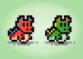Image de pixel de dragon vert et rouge 8 bits. animaux dans des illustrations vectorielles pour les actifs et les logos de jeux. vecteur