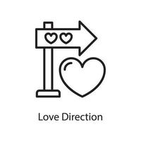 illustration de conception d'icône de contour de vecteur de direction d'amour. symbole d'amour sur fond blanc fichier eps 10