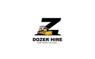 z logo bulldozer pour entreprise de construction. illustration vectorielle de modèle d'équipement lourd pour votre marque. vecteur