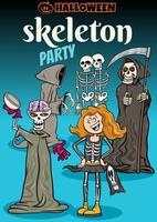 conception d'affiche de dessin animé de vacances halloween avec des squelettes vecteur