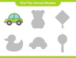 trouver la bonne ombre. trouver et faire correspondre l'ombre correcte de la voiture. jeu éducatif pour enfants, feuille de calcul imprimable, illustration vectorielle vecteur