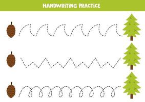 tracer des lignes pour les enfants. pin et pomme de pin. pratique de l'écriture. vecteur